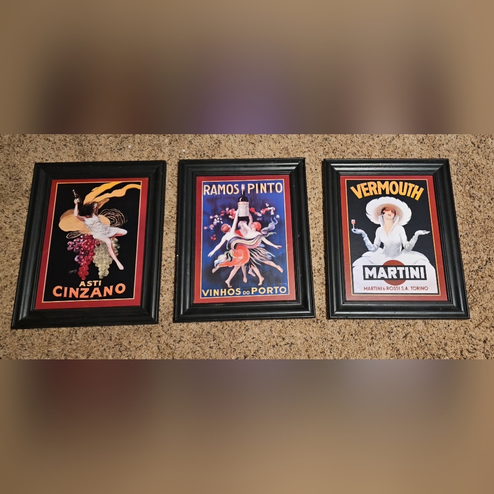 Cinzano, Ramos Pinto, and Martini Art Print Set in Black Frames